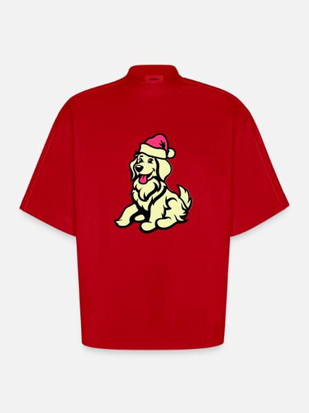 Dog Comic Animal Christmas - Heavyweight Oversized Organic Boxy T-Shirt Made in EU - red