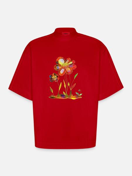 Blumen - Heavyweight Oversized Organic Boxy T-Shirt Made in EU - Rot
