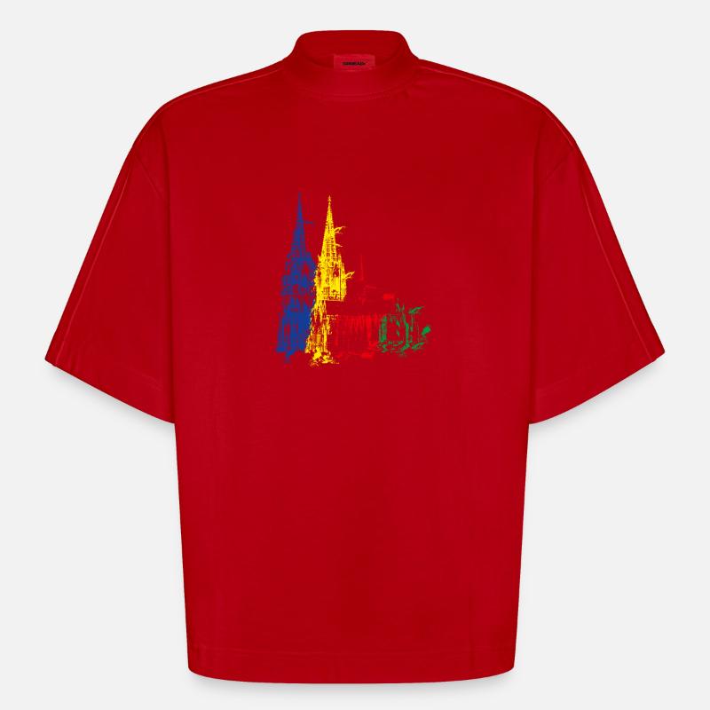 Kölner Dom, Farbexplosion - Heavyweight Oversized Organic Boxy T-Shirt Made in EU - Rot