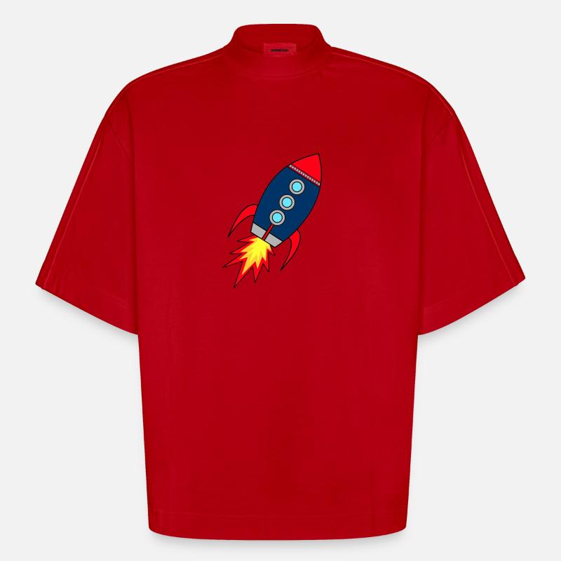Rocket * Rakete startet - Heavyweight Oversized Organic Boxy T-Shirt Made in EU - Rot