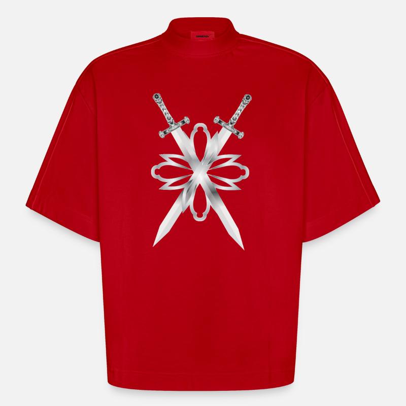 Deux épées ornées d’argent - T-shirt bio épais oversize Boxy fabriqué en UE - rouge