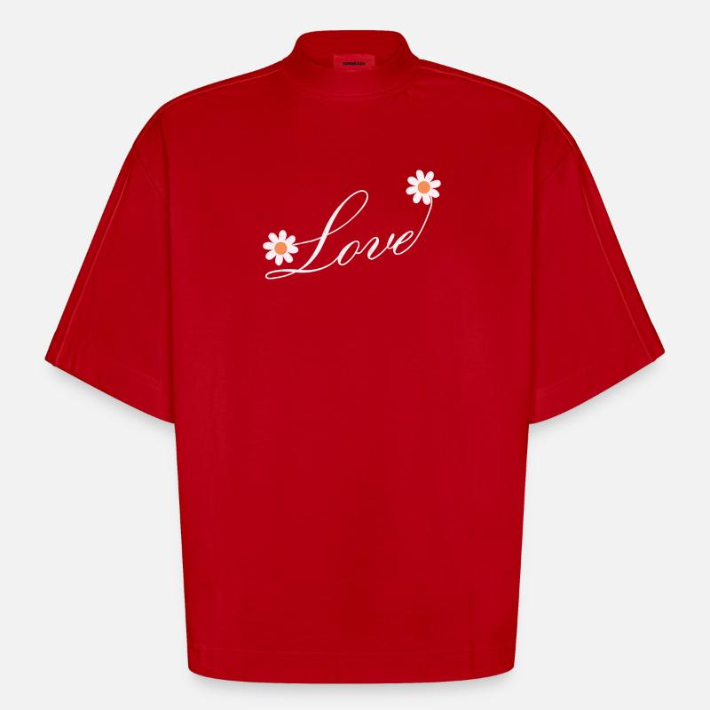 Conception de script d’amour floral - T-shirt bio épais oversize Boxy fabriqué en UE - rouge
