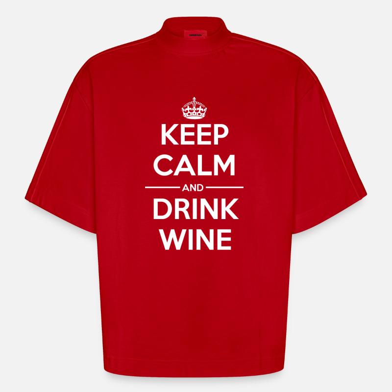 Drinks Keep calm Wine - Heavyweight Oversized Organic Boxy T-Shirt Made in EU - Rot