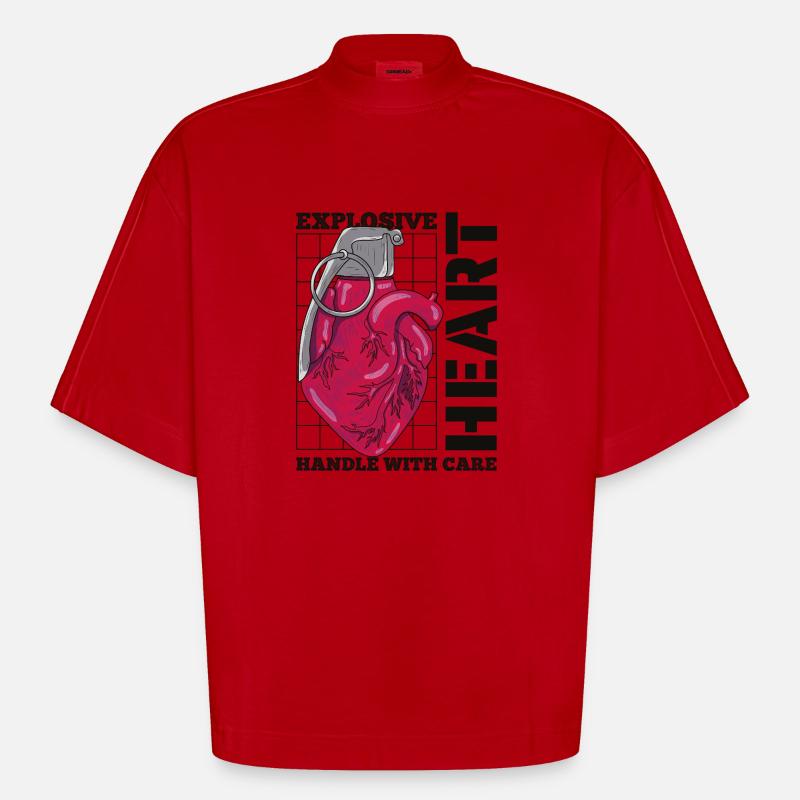 Exploding Heart - Heavyweight Oversized Organic Boxy T-Shirt Made in EU - red