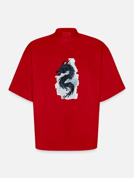 Dragon China Mythology Gift - Heavyweight Oversized Organic Boxy T-Shirt Made in EU - red