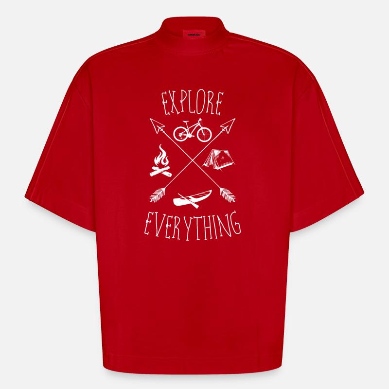 Explore Everything Outdoors - Heavyweight Oversized Organic Boxy T-Shirt Made in EU - red