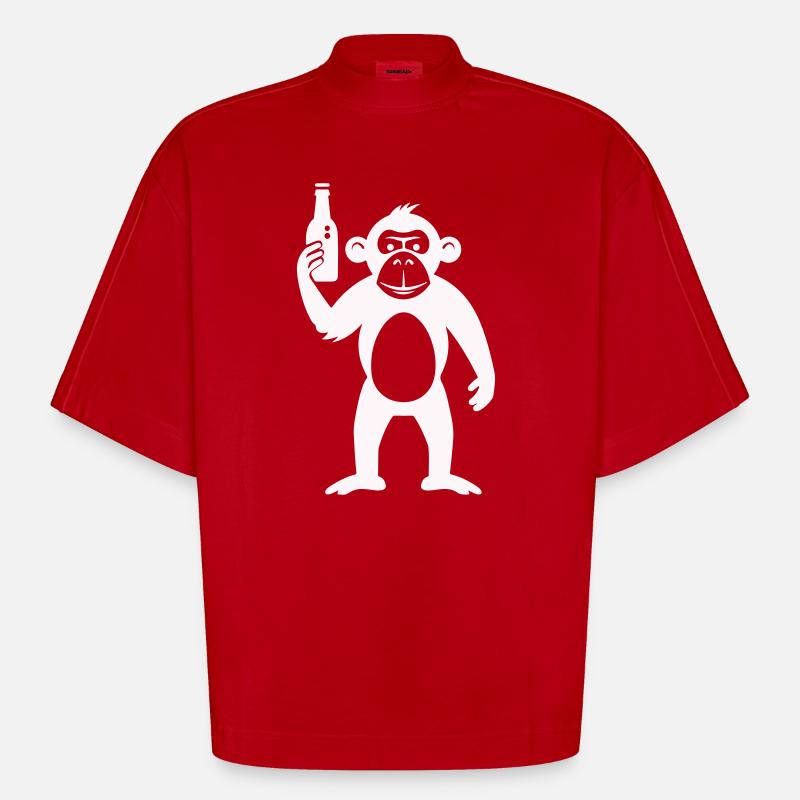 Humorvolle Affe mit Flasche - Heavyweight Oversized Organic Boxy T-Shirt Made in EU - Rot