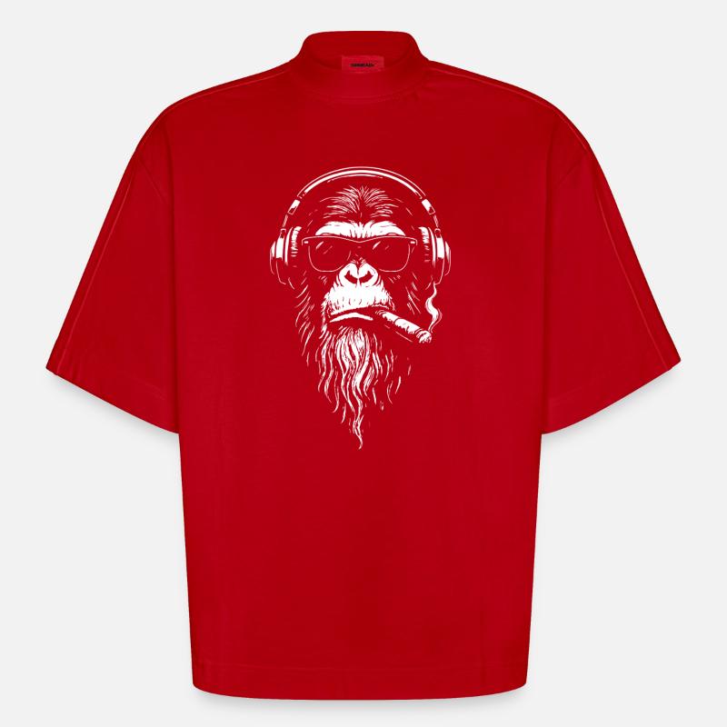 Chill DJ Monkey mit Kopfhörern - Heavyweight Oversized Organic Boxy T-Shirt Made in EU - Rot