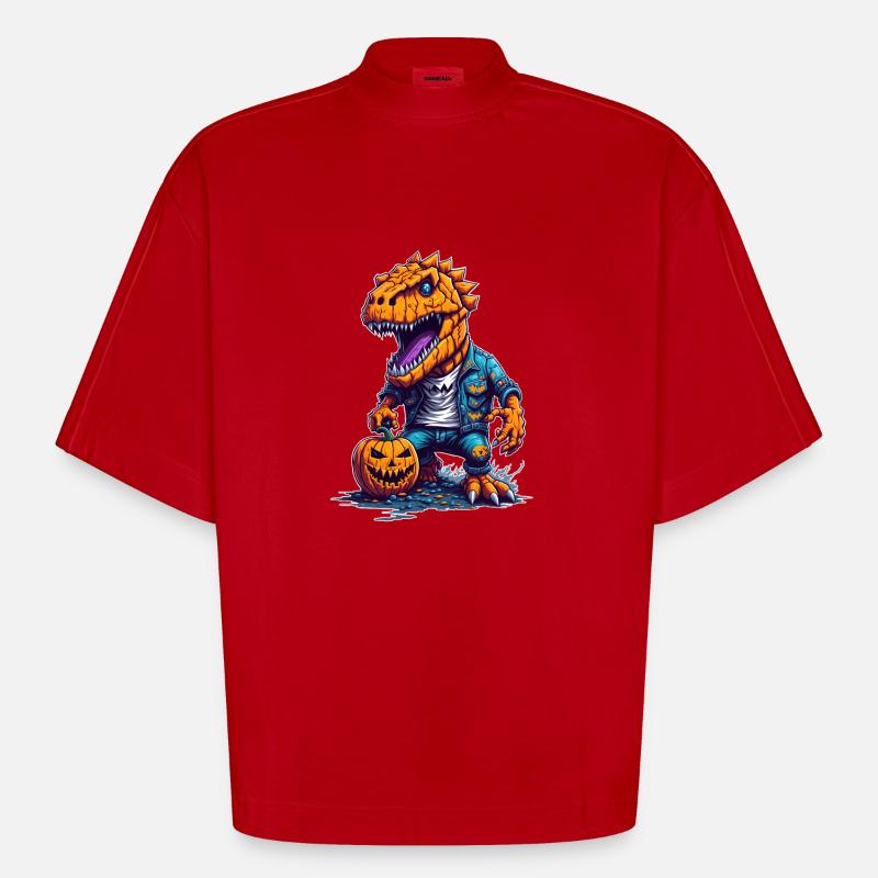 Halloween T Rex - T-shirt bio épais oversize Boxy fabriqué en UE - rouge
