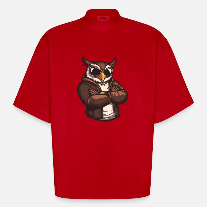 Owl Comic Cool - Heavyweight Oversized Organic Boxy T-Shirt Made in EU - red