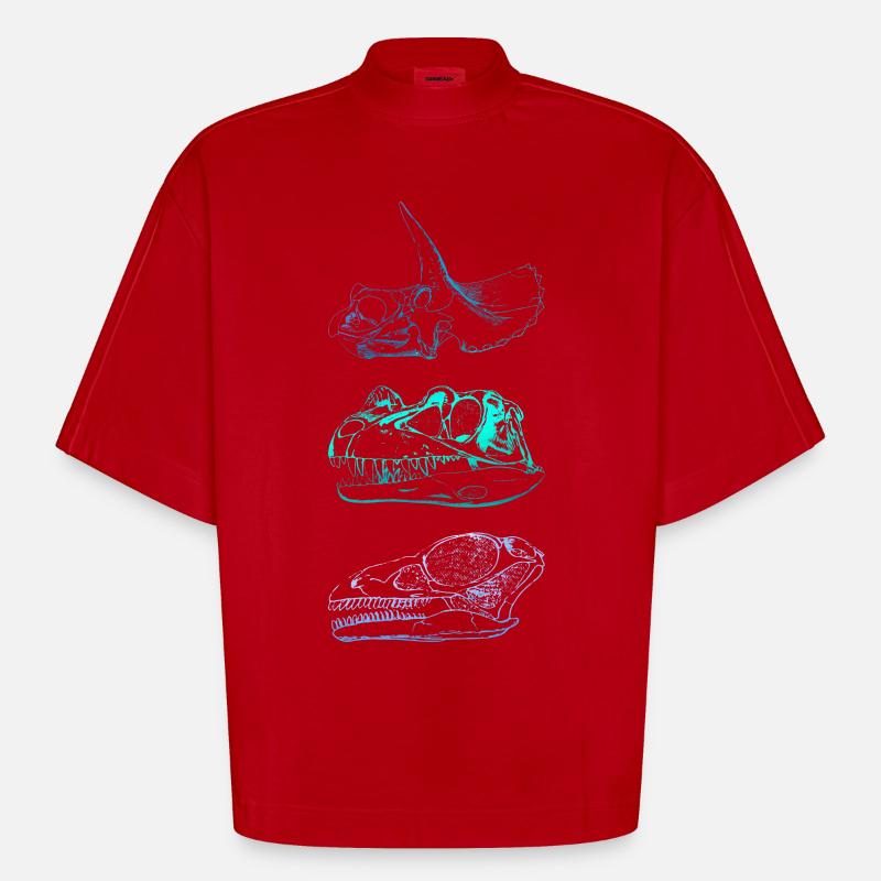 Dinosaur Skulls - Heavyweight Oversized Organic Boxy T-Shirt Made in EU - red