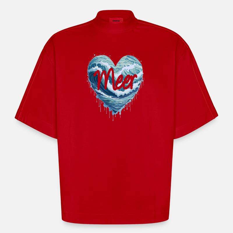La mer au cœur - T-shirt bio épais oversize Boxy fabriqué en UE - rouge