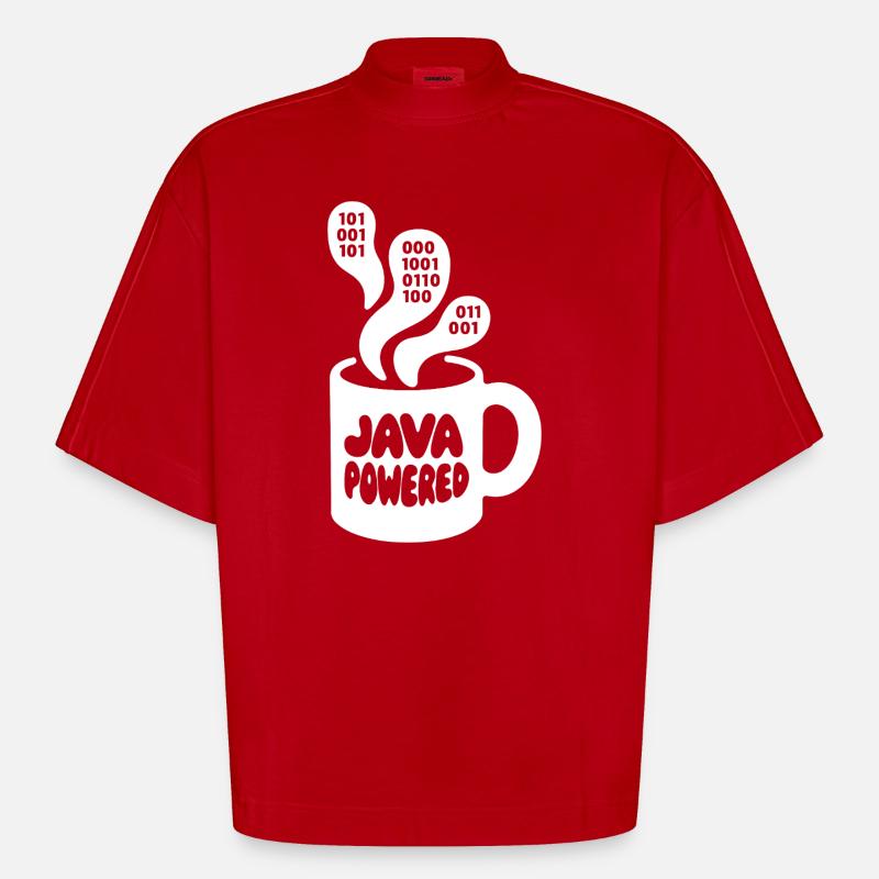 Java Powered Mug: Binary Steam - Heavyweight Oversized Organic Boxy T-Shirt Made in EU - Rot