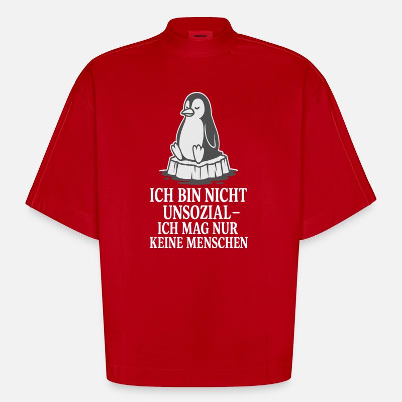 Pinguin auf Eis mit Spruch - Heavyweight Oversized Organic Boxy T-Shirt Made in EU - red
