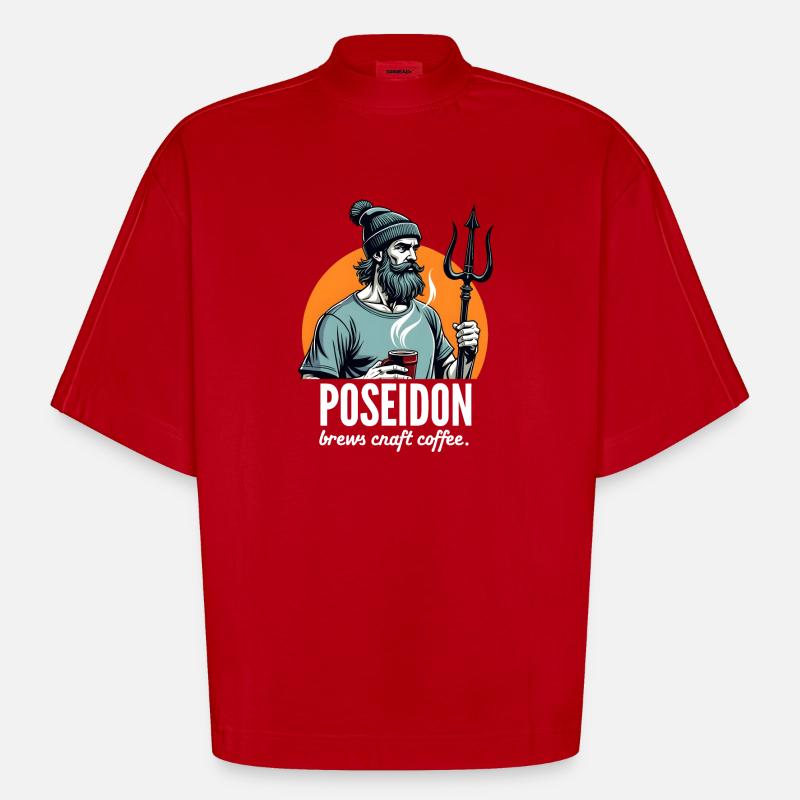 Poseidon also brews Craft Coffee! - Heavyweight Oversized Organic Boxy T-Shirt Made in EU - Rot