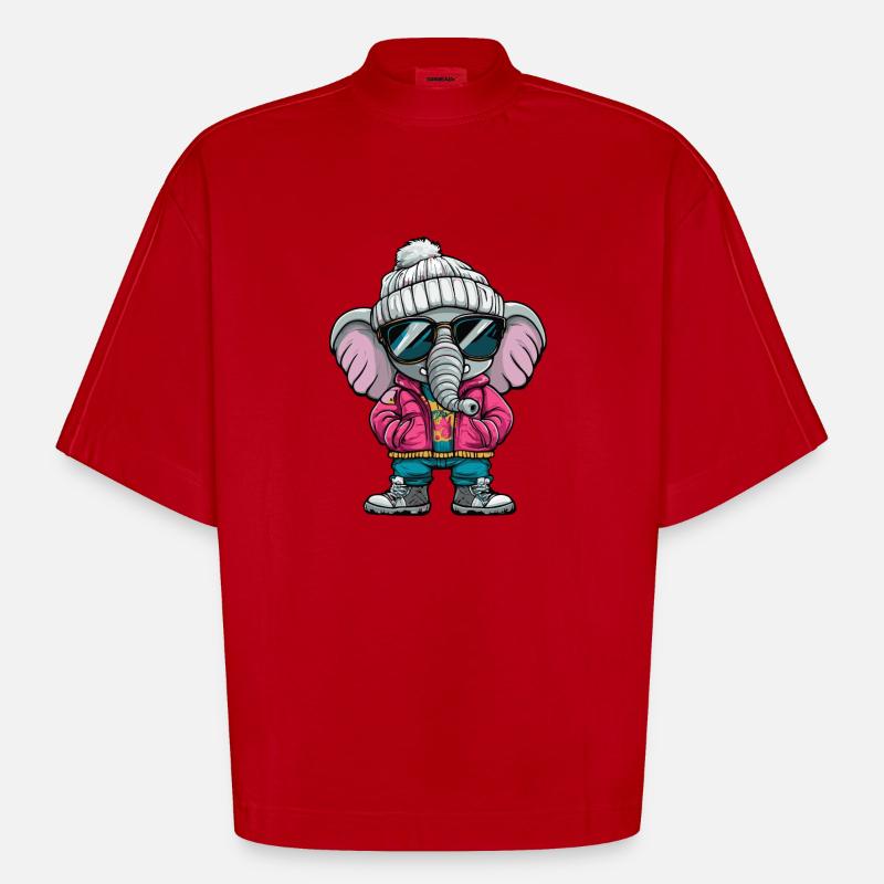 Bande dessinée d’hiver éléphant - T-shirt bio épais oversize Boxy fabriqué en UE - rouge