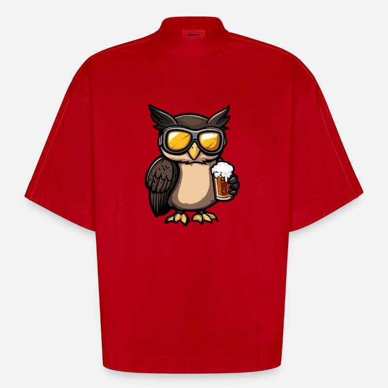 Eule Apres Ski Bier Comic - Heavyweight Oversized Organic Boxy T-Shirt Made in EU - Rot