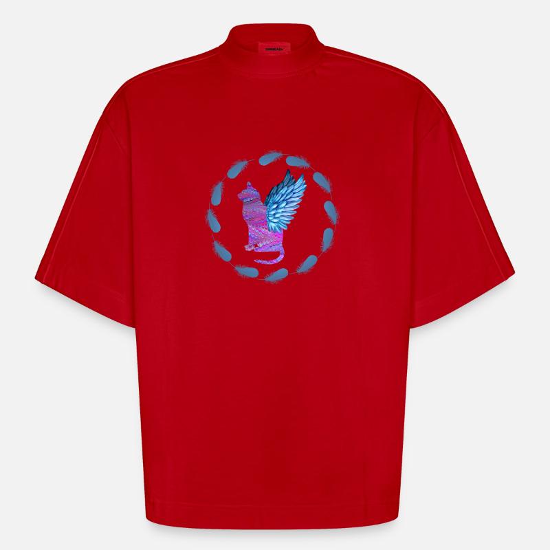 Ange chat E 62 - T-shirt bio épais oversize Boxy fabriqué en UE - rouge