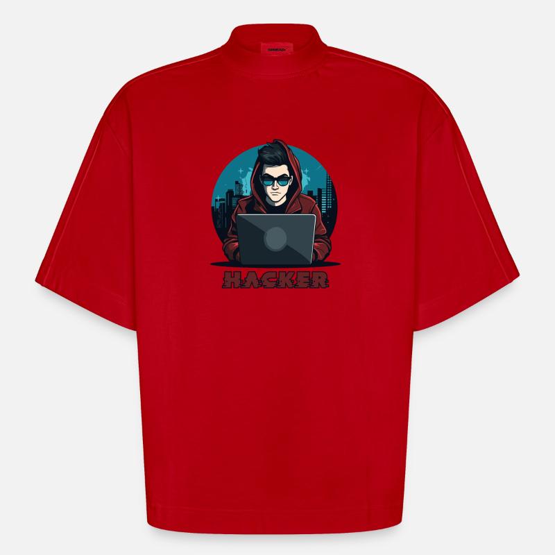 Hacker Sonnenbrille Hacker Anonymous Hacker - Heavyweight Oversized Organic Boxy T-Shirt Made in EU - Rot