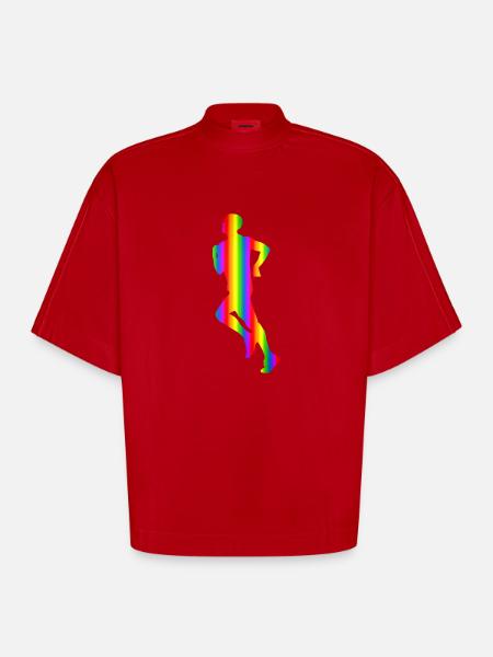 Bunter Läufer Regenbogen - Heavyweight Oversized Organic Boxy T-Shirt Made in EU - Rot