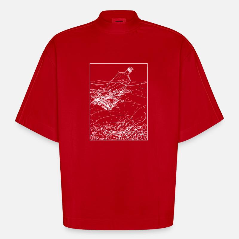 Message dans une bouteille - T-shirt bio épais oversize Boxy fabriqué en UE - rouge