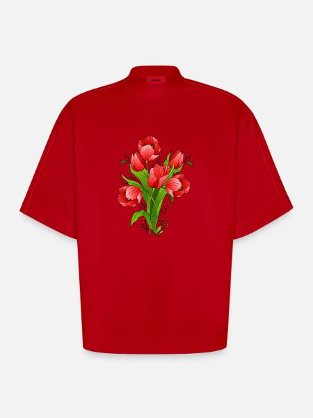 Blumen - Heavyweight Oversized Organic Boxy T-Shirt Made in EU - Rot