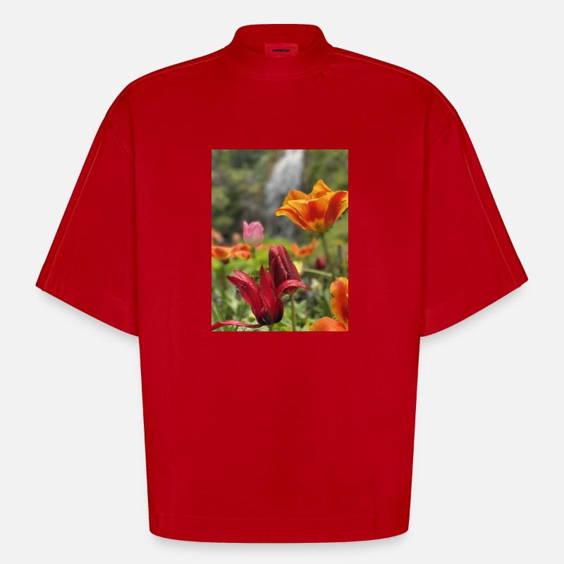 Tulpen bunt - Heavyweight Oversized Organic Boxy T-Shirt Made in EU - Rot