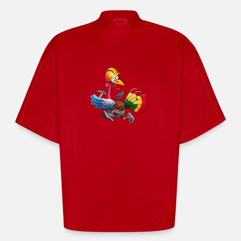 dinde coureuse constructrice Sénégale - T-shirt bio épais oversize Boxy fabriqué en UE - rouge