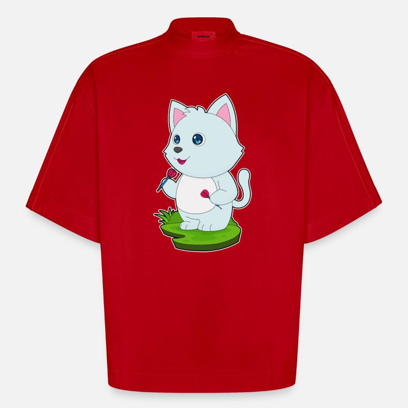 Fléchette de chat - T-shirt bio épais oversize Boxy fabriqué en UE - rouge