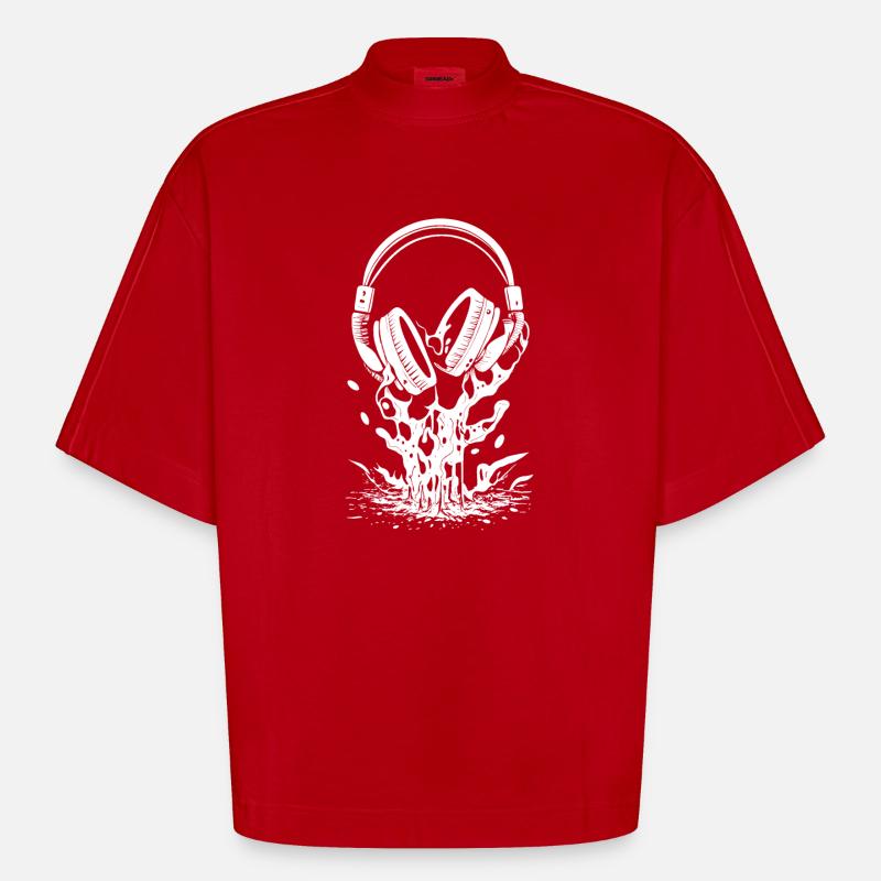 Kopfhörer mit Tropfen und Spritzern - Heavyweight Oversized Organic Boxy T-Shirt Made in EU - Rot