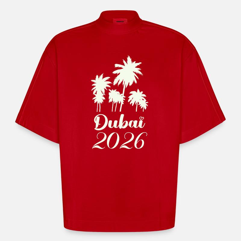 Dubai Palmen 2026 Script - Heavyweight Oversized Organic Boxy T-Shirt Made in EU - Rot