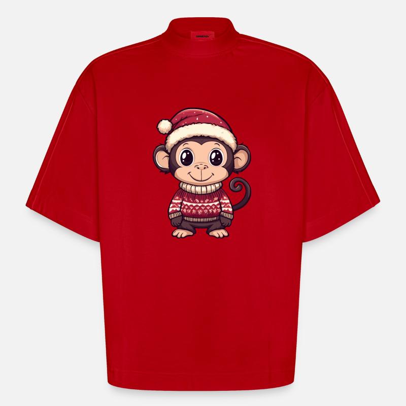 Affe Weihnachten Comic - Heavyweight Oversized Organic Boxy T-Shirt Made in EU - Rot