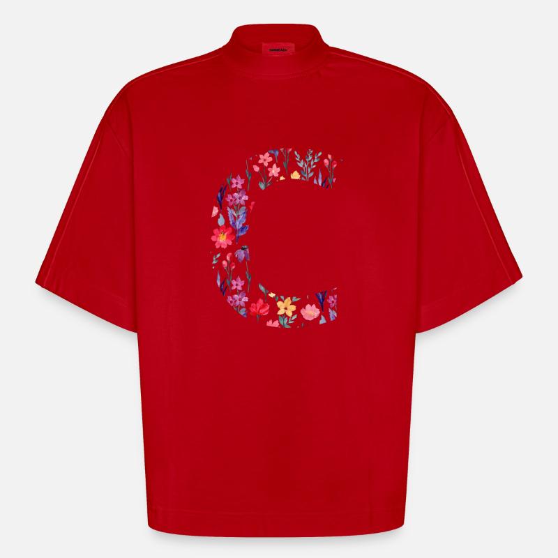 Personalisierter Blumenbuchstabe c - Geschenkidee - Heavyweight Oversized Organic Boxy T-Shirt Made in EU - Rot