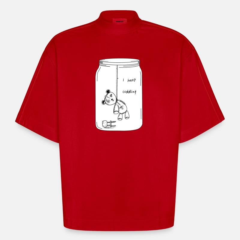 I hate cuddling (BW Version) - Heavyweight Oversized Organic Boxy T-Shirt Made in EU - red