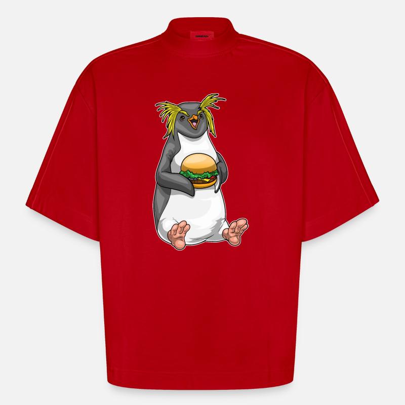 Cheeseburger pingouin - T-shirt bio épais oversize Boxy fabriqué en UE - rouge
