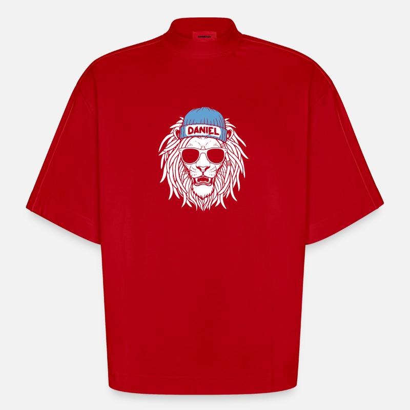 Löwe Daniel - Heavyweight Oversized Organic Boxy T-Shirt Made in EU - Rot