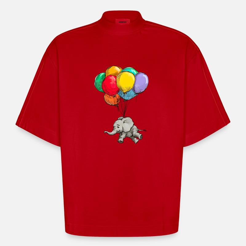 Elefant schwebt mit Bunten Luftballons - Heavyweight Oversized Organic Boxy T-Shirt Made in EU - Rot
