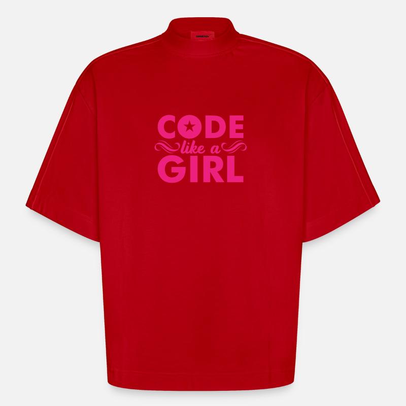 CODE like a GIRL - T-shirt bio épais oversize Boxy fabriqué en UE - rouge