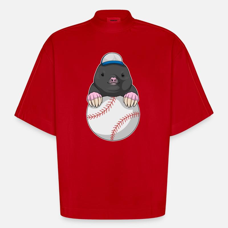 Mole Cap Baseball - T-shirt bio épais oversize Boxy fabriqué en UE - rouge