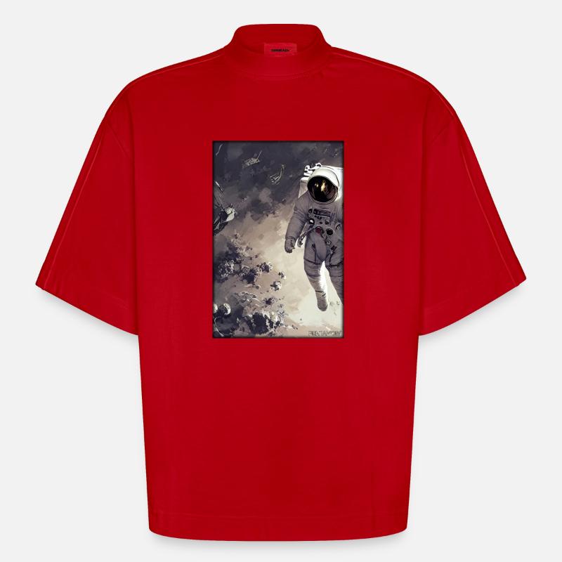 Astronaut Zukunft Sci-Fi Technik - Heavyweight Oversized Organic Boxy T-Shirt Made in EU - Rot