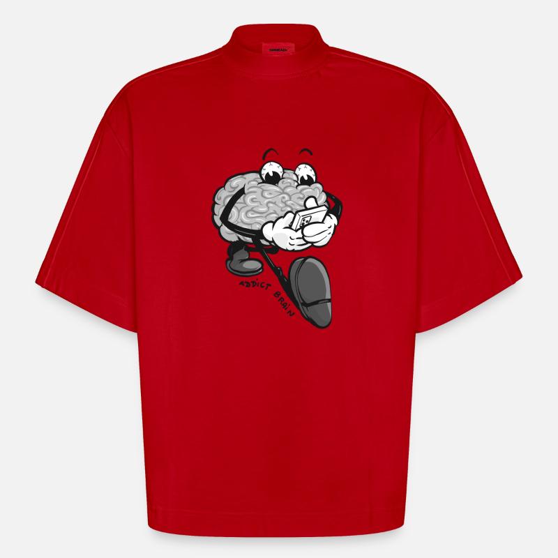 Brain Addict - graue Version - Heavyweight Oversized Organic Boxy T-Shirt Made in EU - Rot