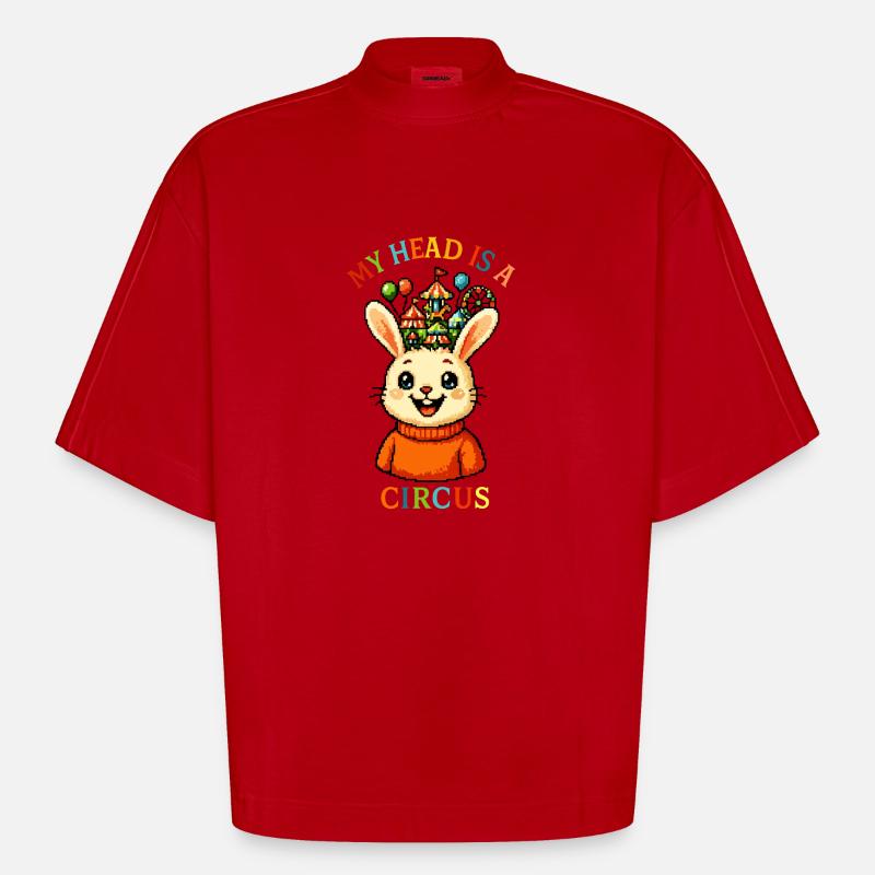 Mitt huvud är en cirkus - Heavyweight Oversized Organic Boxy T-shirt Made in EU - röd