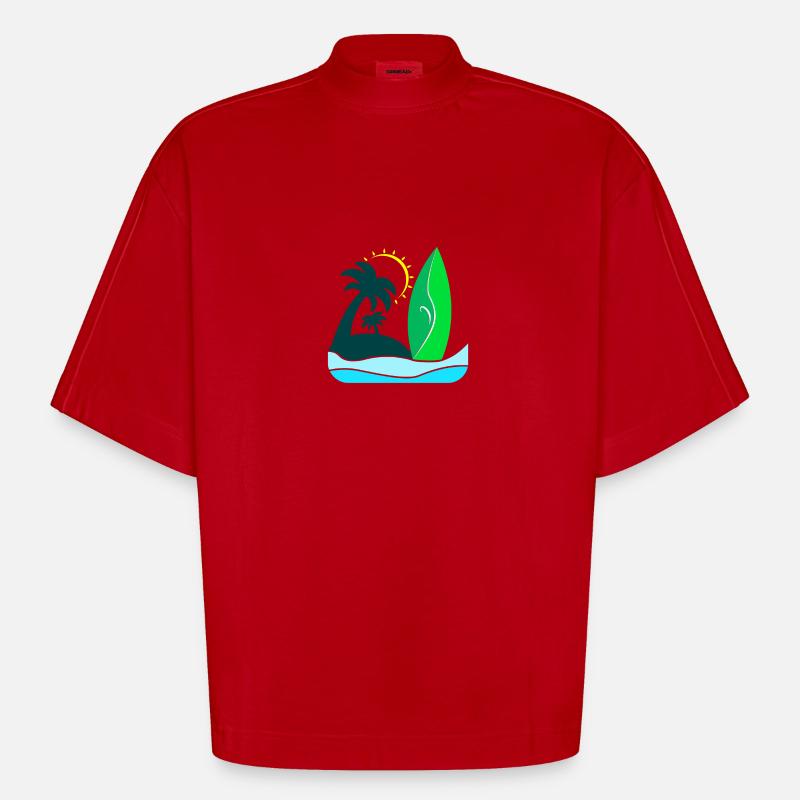Beach Beach Sun - T-shirt bio épais oversize Boxy fabriqué en UE - rouge