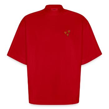 Tulipes brodées - T-shirt bio épais oversize Boxy fabriqué en UE - rouge - Devant