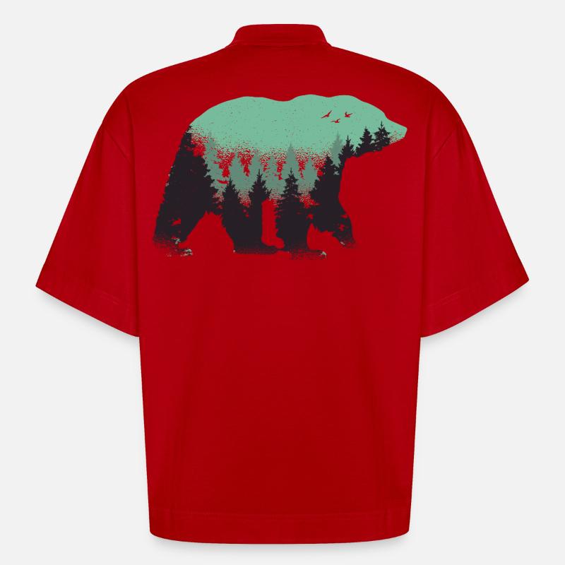 Bär Wald Natur - Heavyweight Oversized Organic Boxy T-Shirt Made in EU - Rot