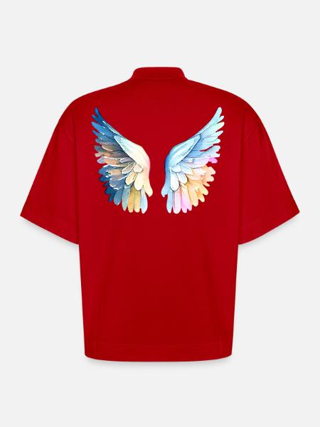 Ailes d'Ange Pastel Angelwings - Heavyweight Oversized Organic Boxy T-Shirt Made in EU - red