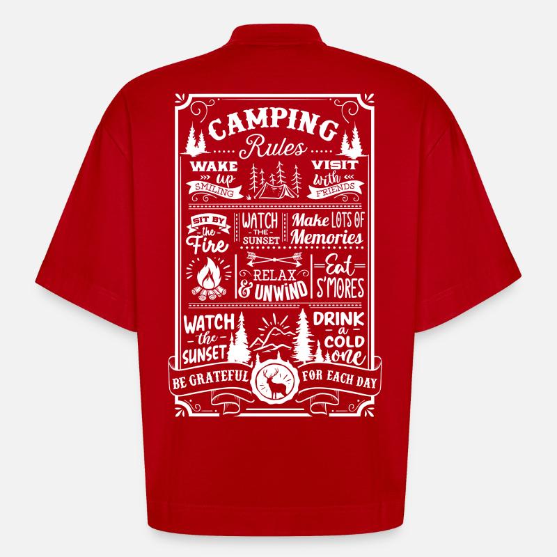 Camping Rules - Heavyweight Oversized Organic Boxy T-Shirt Made in EU - Rot