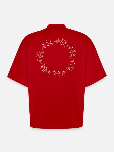 Fleurs - T-shirt bio épais oversize Boxy fabriqué en UE - rouge