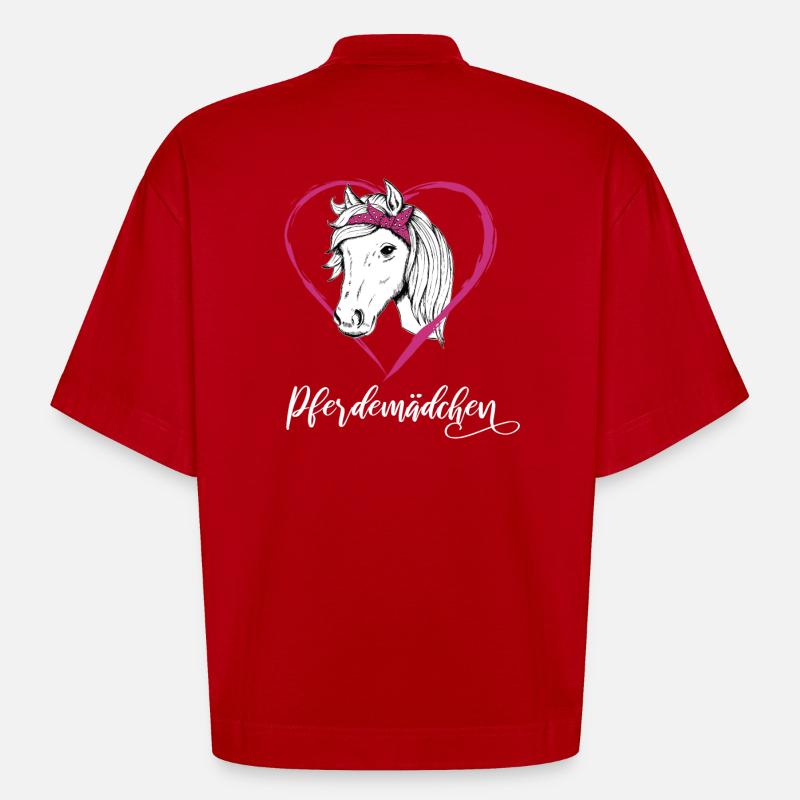 Pferdemädchen Pferde Herz Geschenkidee - Heavyweight Oversized Organic Boxy T-Shirt Made in EU - Rot