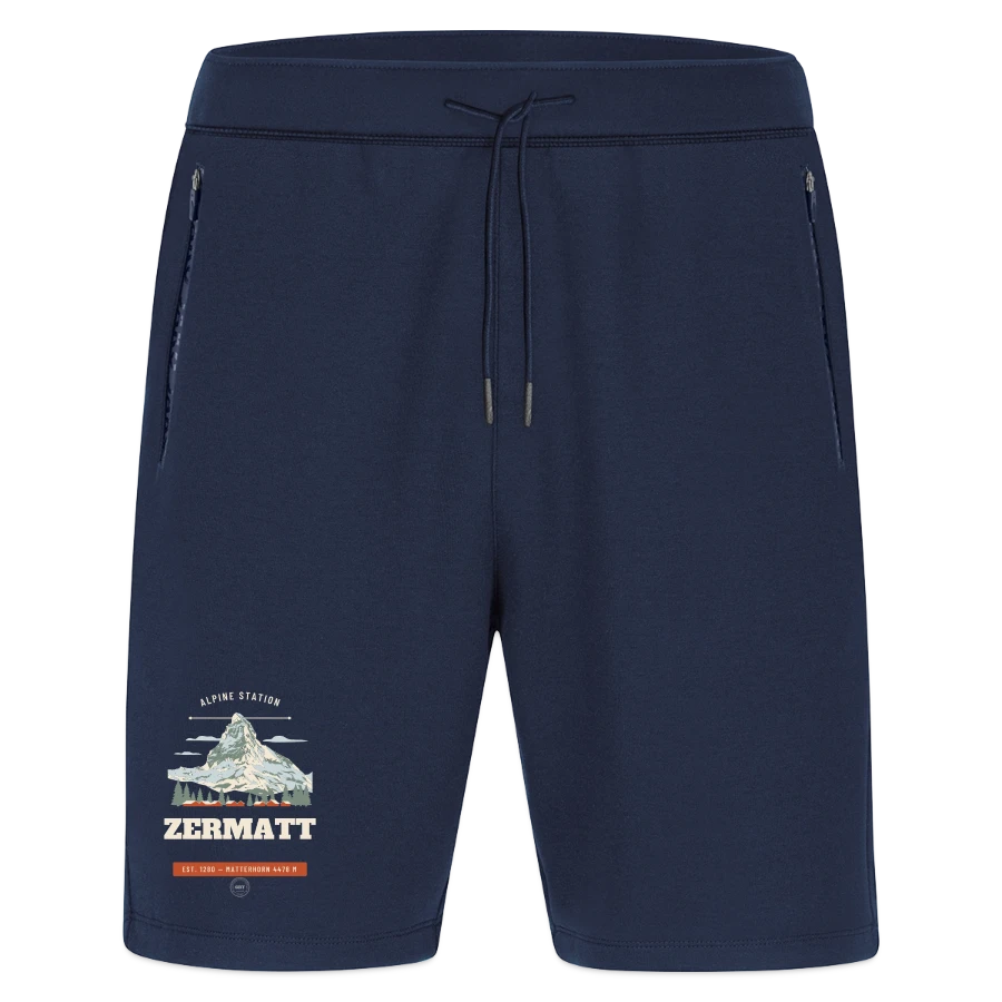 Zermatt badge on a jako pro casual shorts, marine